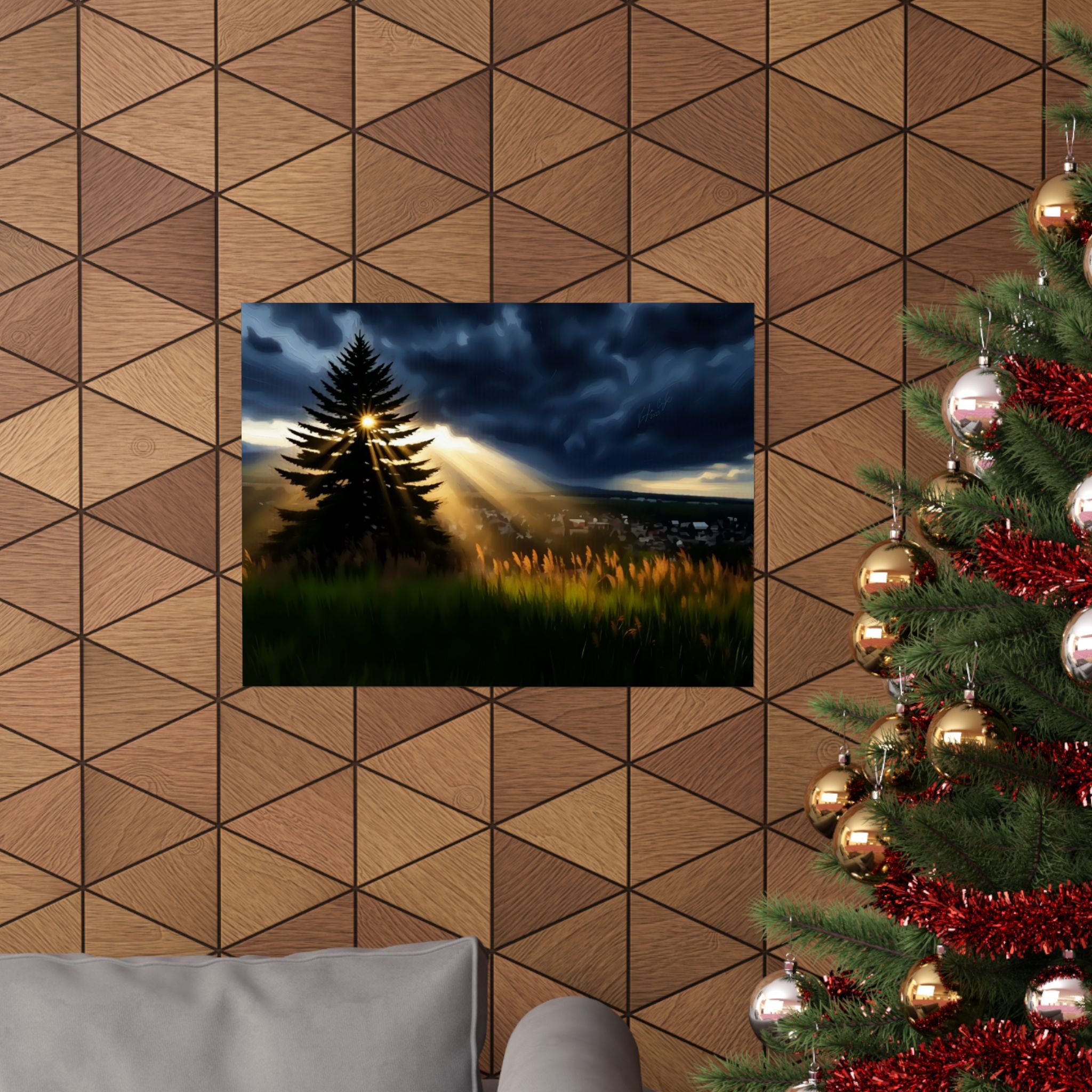 Light Through the Storm – Sunbeam Landscape Matte Poster • Moody Nature Wall Art (4 Sizes)