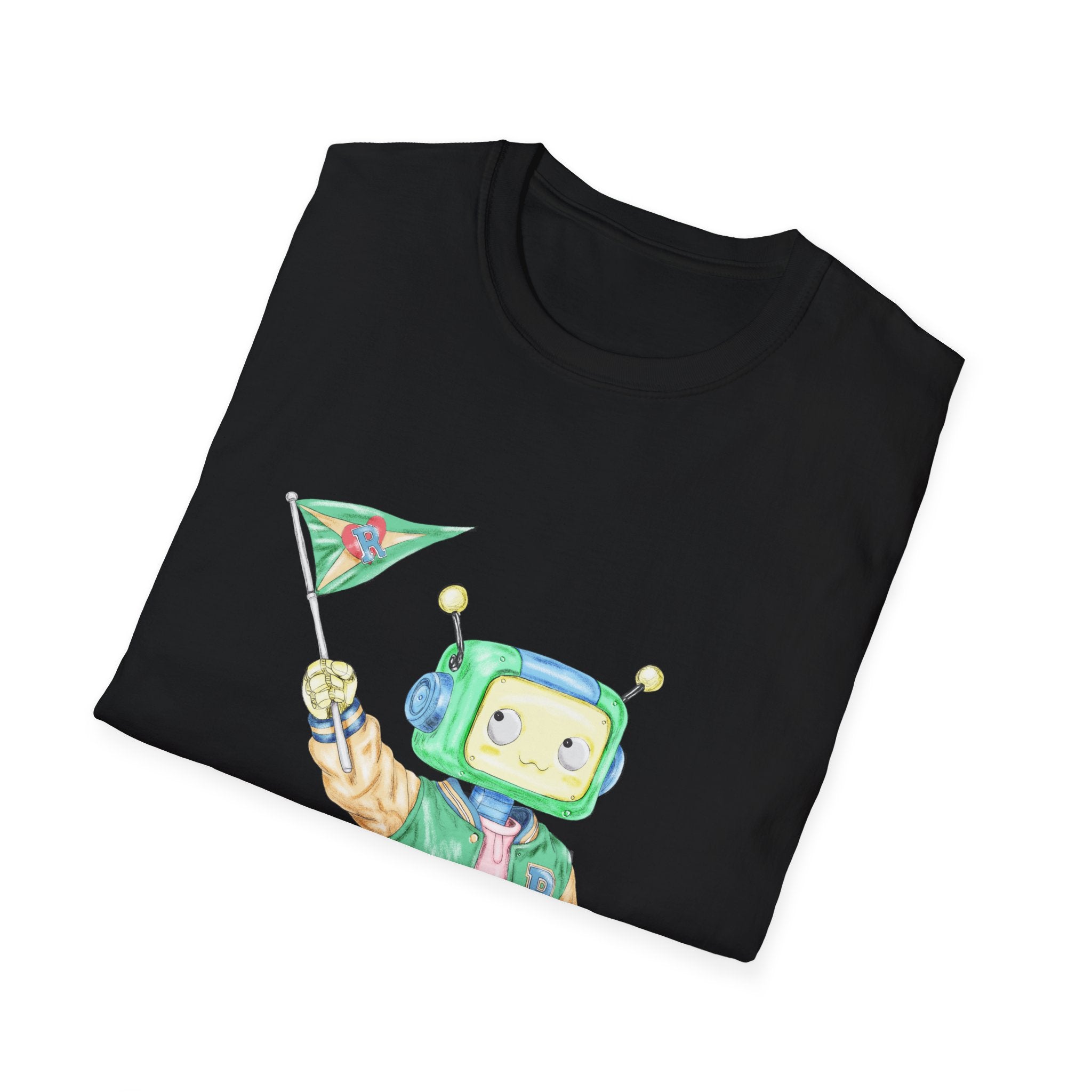 Dark Retro Robot Kids T‑Shirt — Cute Space Explorer Graphic Tee
